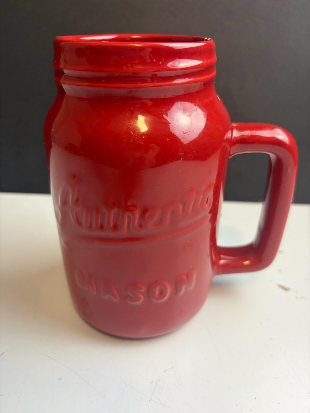 Red Ceramic Mason Jar Mug with Handle